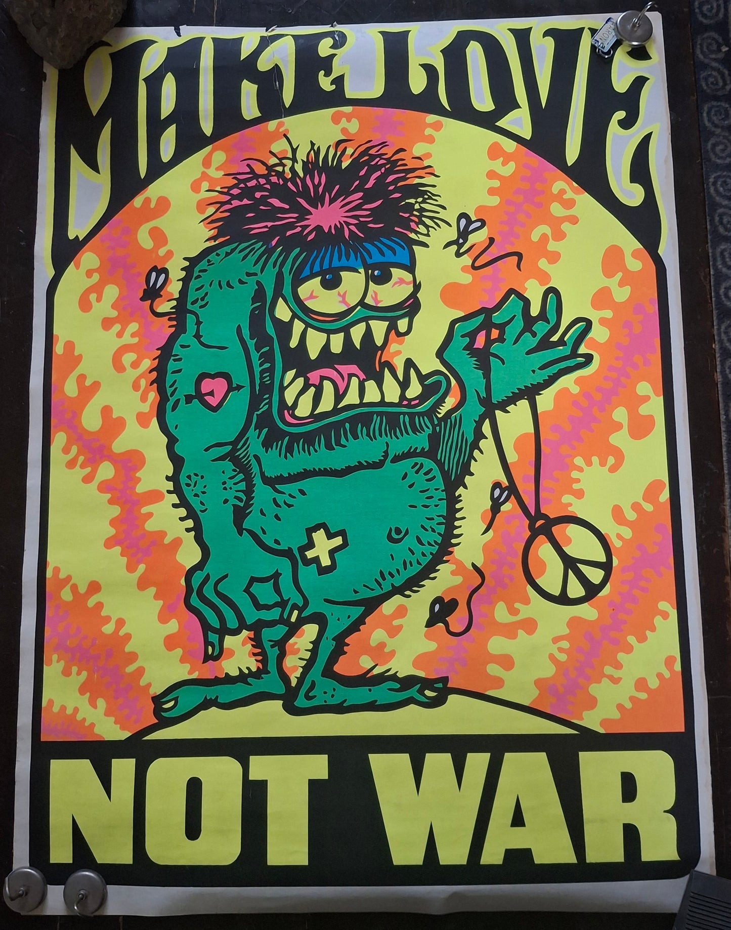 Vintage Black Light Poster Make Love Not War circa 1971 - Poster