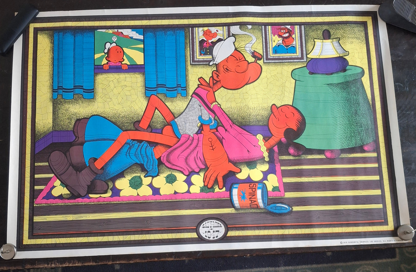Vintage 1970 Popeye Lover Black Light Poster - Poster