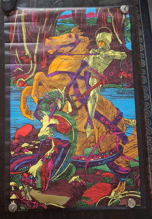 Dragon and St George circa 1970 vintage black light - Poster